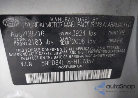 2017 Hyundai Elantra Se z USA, uszkodzony, nr VIN 5NPD84LF8HH117857